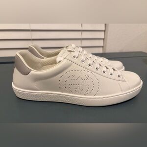 Men’s Gucci White Perforated Ace Logo Sneakers Authentic